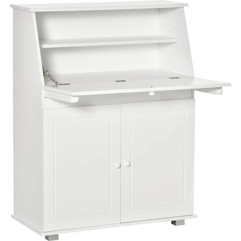Sekretär Schreibtisch Kommode Schreibkommode Klappensekretär platzsparender Computertisch mit Schrank Weiß 82 x 38,5 x 1