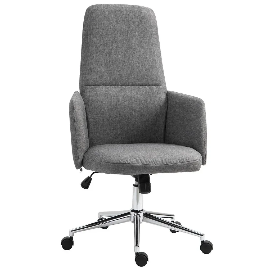 Bürostuhl Ergonomischer Drehstuhl mit Wippenfunktion Armlehne höhenverstellbar Kunstleinen Metall Grau 61 x 67 x 112,5-1
