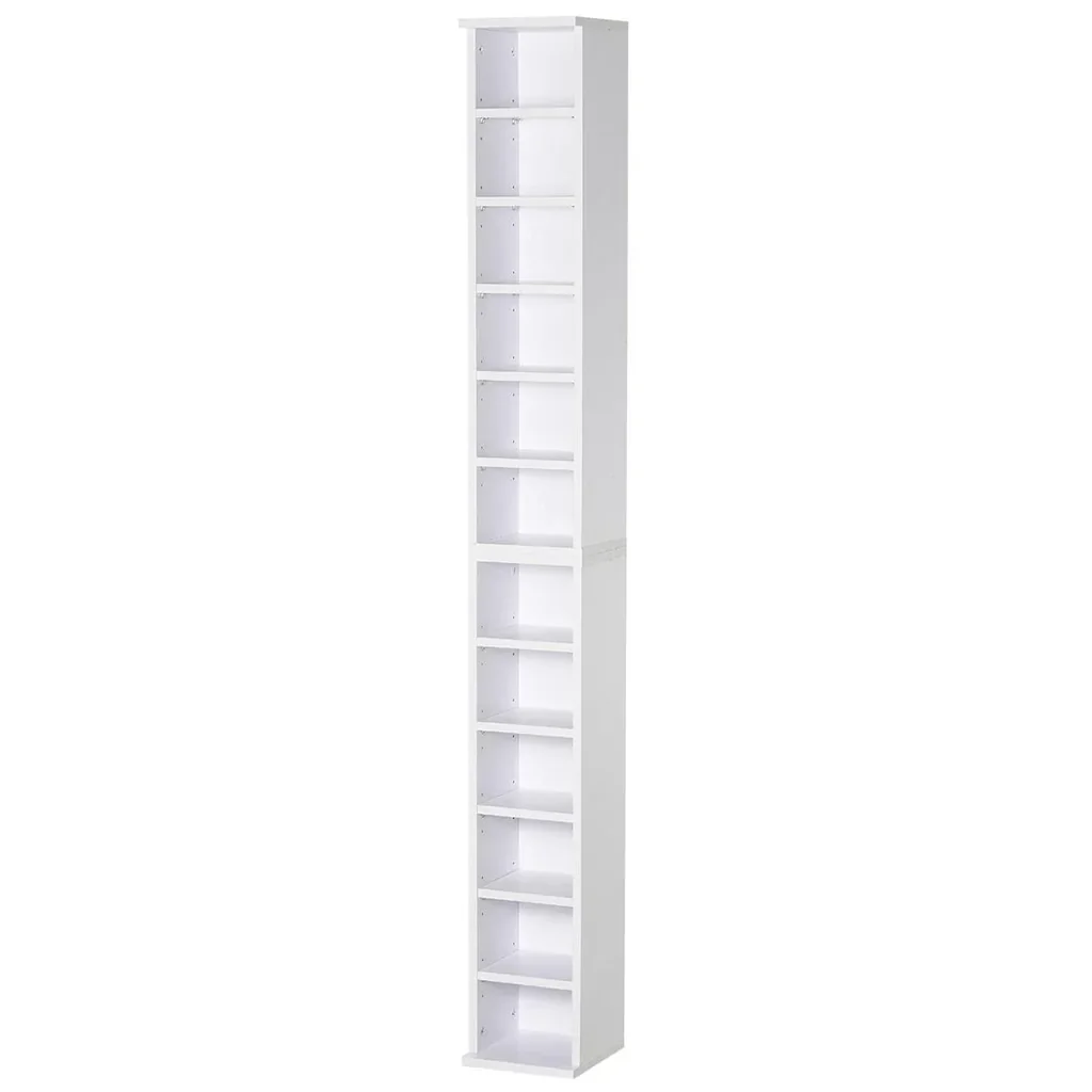 CD-Ständer CD-Regal mit 6 Fächern Standregal Zweiteiliges Set mit zwei offenen Ablagefächern Spanplatten Weiß 21 x 22,5