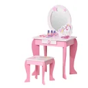 2-Set Kinderschminktisch mit Hocker Frisiertisch Frisierkommode mit Schublade Spiegel für 3-8 Jahre MDF Akryl Rosa+Weiß