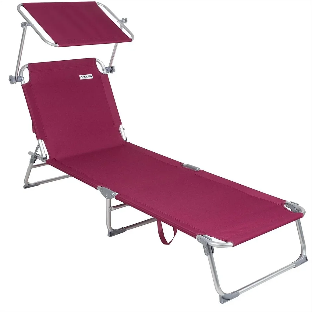 Liegestuhl 'Ibiza' mit Schiebedach Aluminium rubinrot 190 x 59 x 29cm