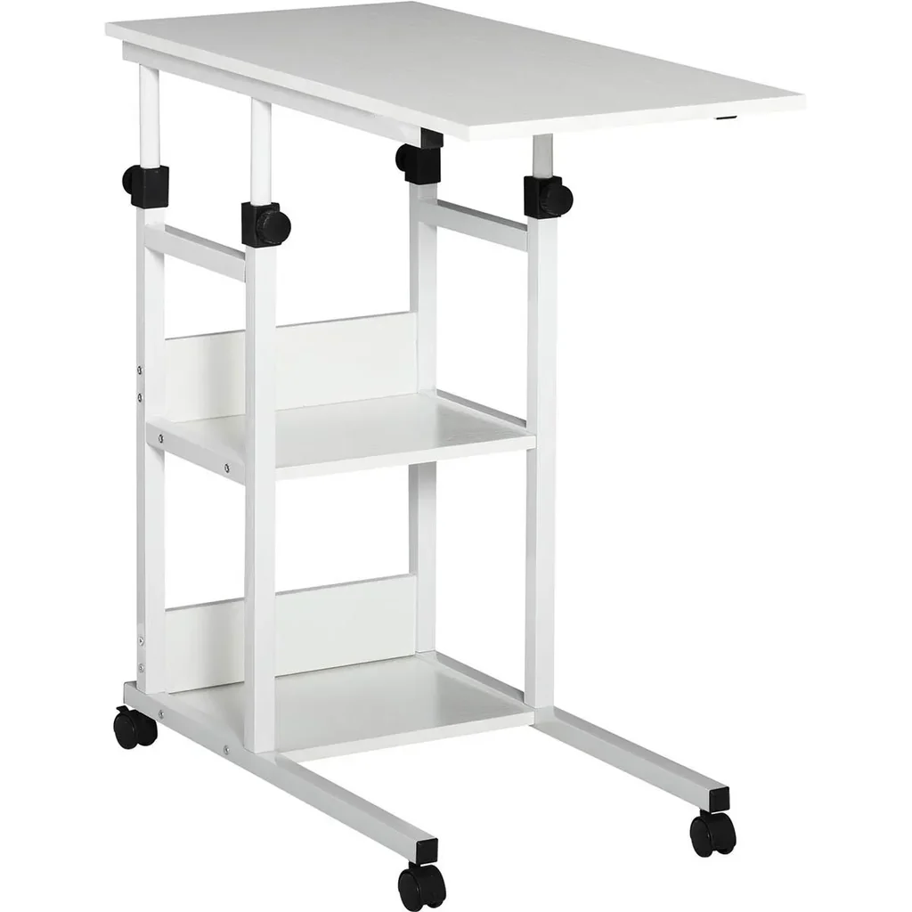 Beistelltisch Couchtisch mit Rollen, Nachttisch für Esszimmer Wohnzimmer, höhenverstellbar, 2 untere Regale, E1 Spanplat