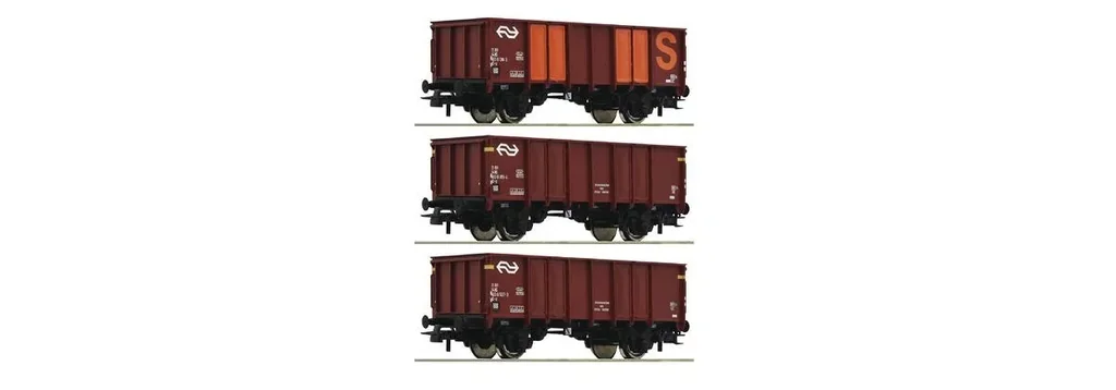 3er Set offene Güterwagen, Bauart GTOW, der Niederländischen Staatsbahnen