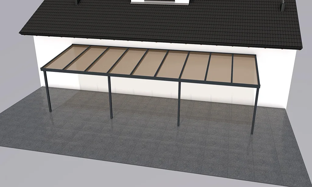 Terrassendach Premium, anthrazit, 9135 x 3060 mm - Acryl Stegplatten 16mm, bronze