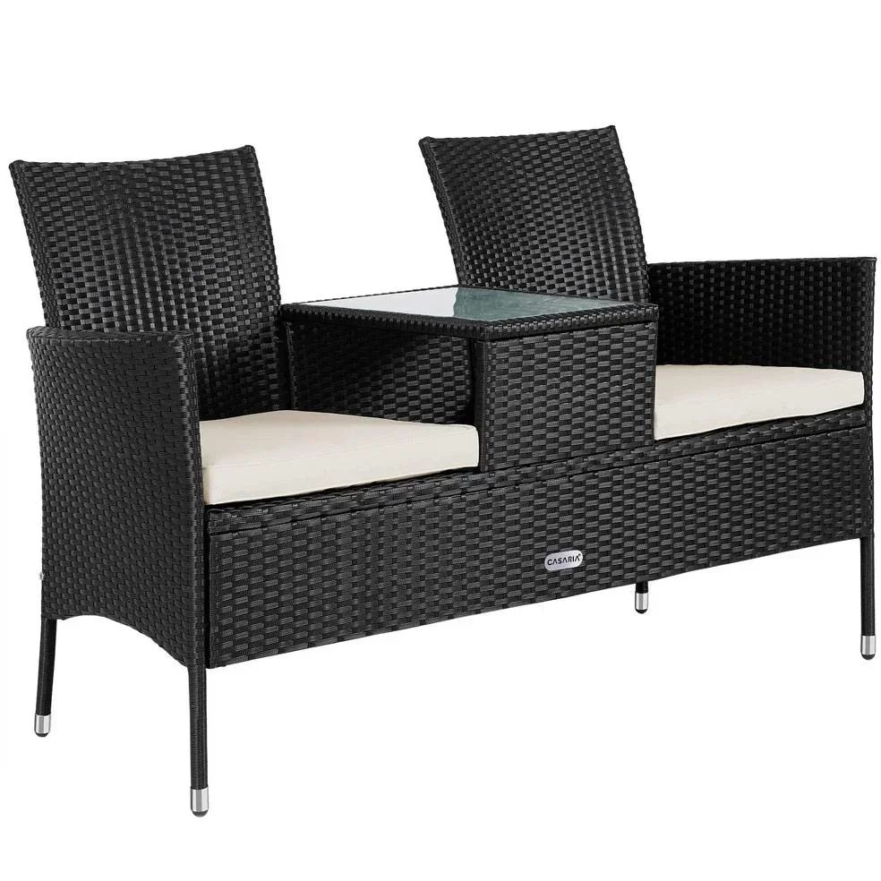 Gartenbank / Love Bench - Polyrattan- 143x55x88cm - schwarz