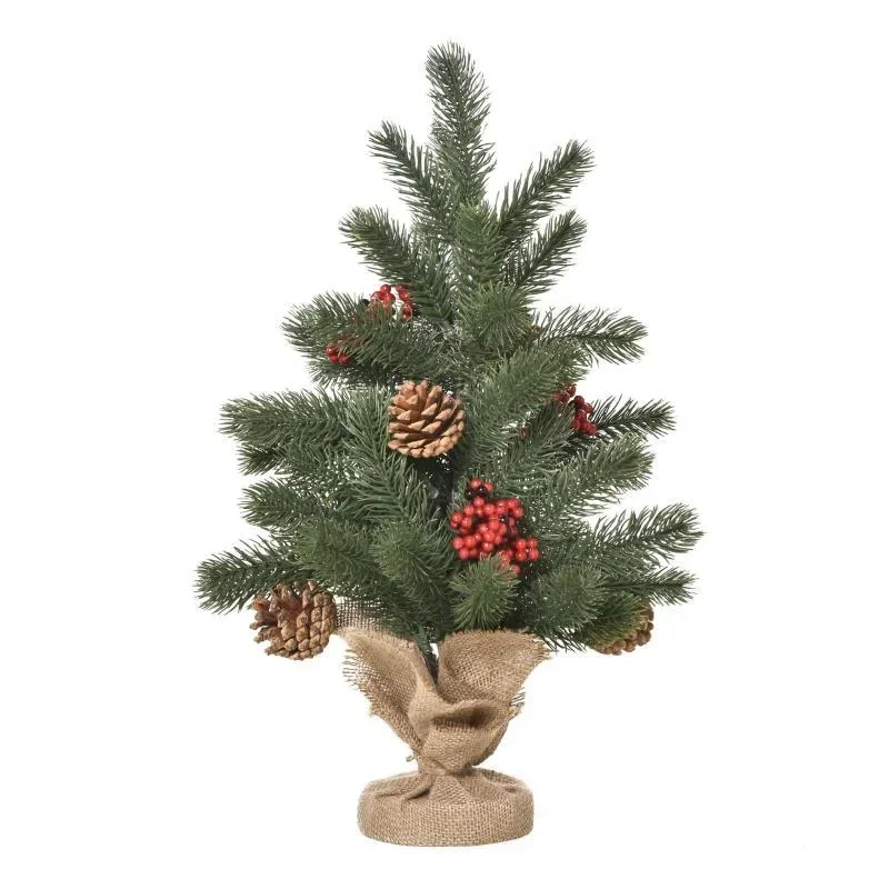 Weihnachtsbaum 50 cm Christbaum mit 4 roten Beeren und 4 Tannenzapfen