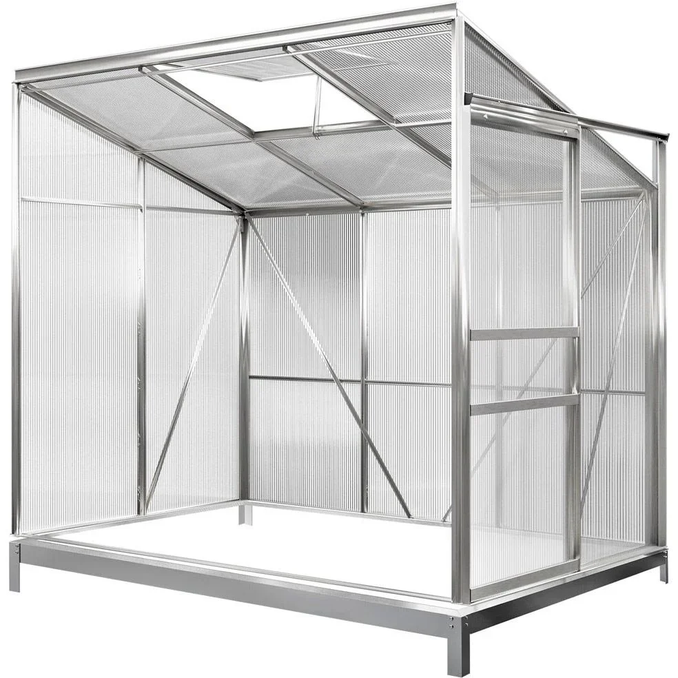 Gewächshaus mit Fundament / Aluminium-Gewächshaus / Wandgewächshaus - mit Regenrinne - Schiebetüren 192 x 127 x 202cm
