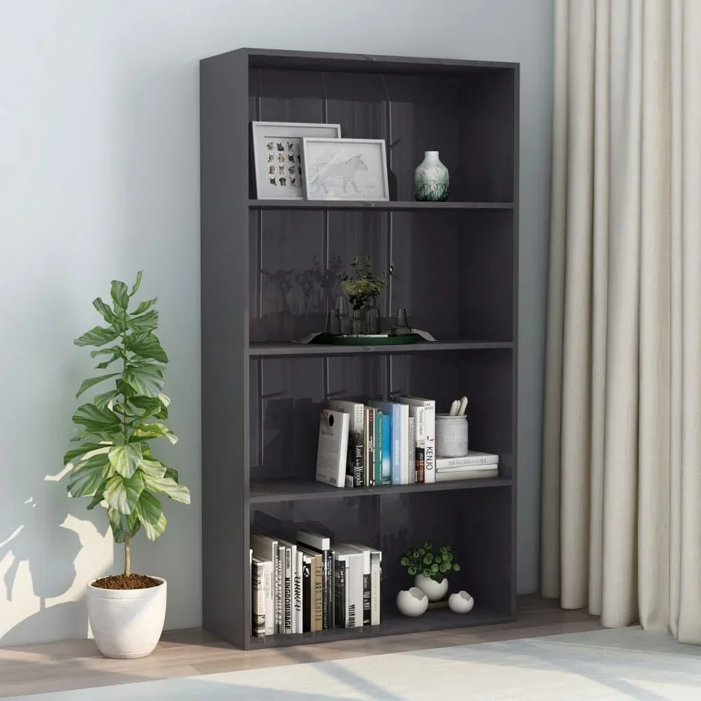 Bücherregal 4 Fachböden 80x30x151,5 cm Spanplatte hochglänzend grau