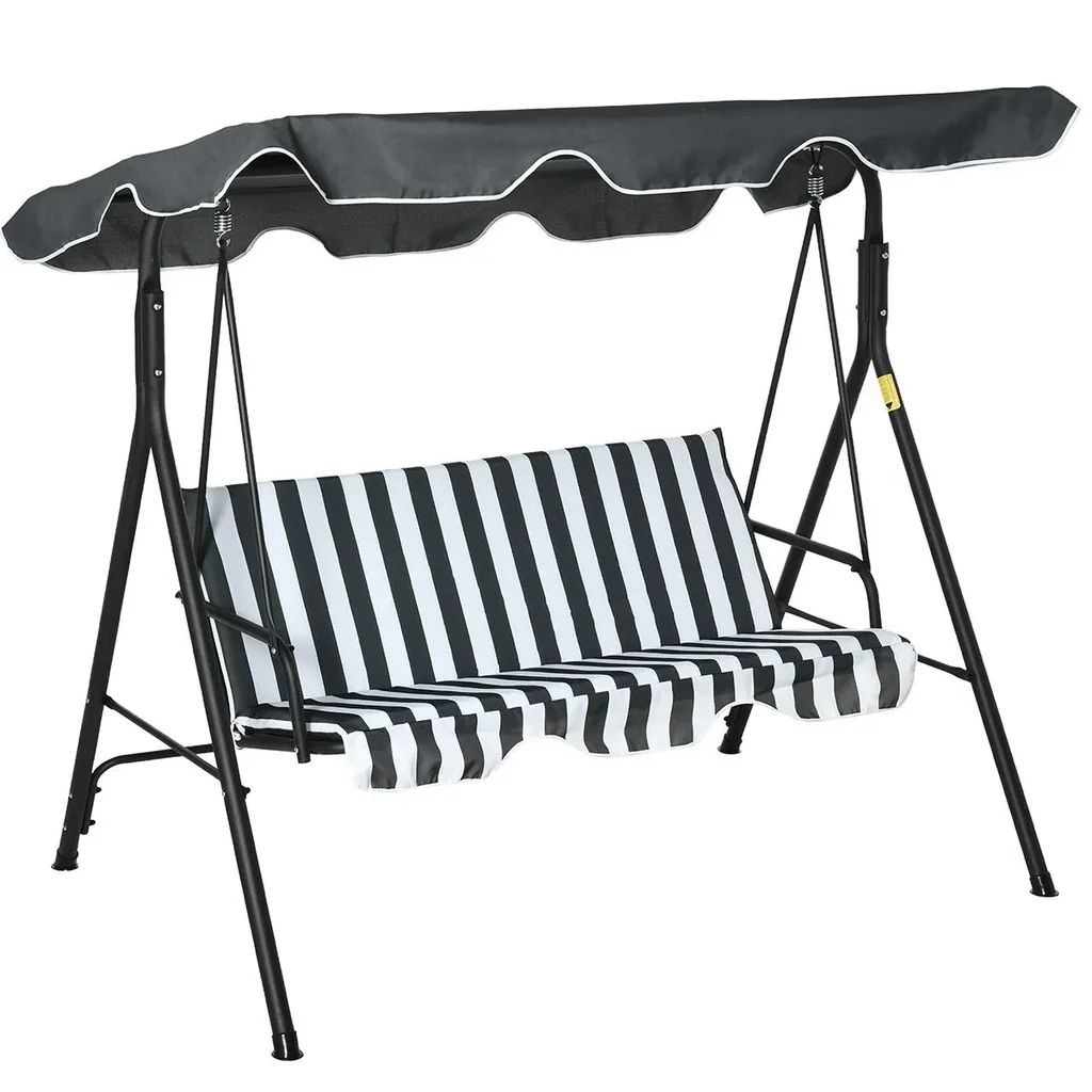 Hollywoodschaukel Gartenschaukel Schaukelbank 3-Sitzer mit Dach Stahl Grau+weiß 172 x 110 x 153 cm
