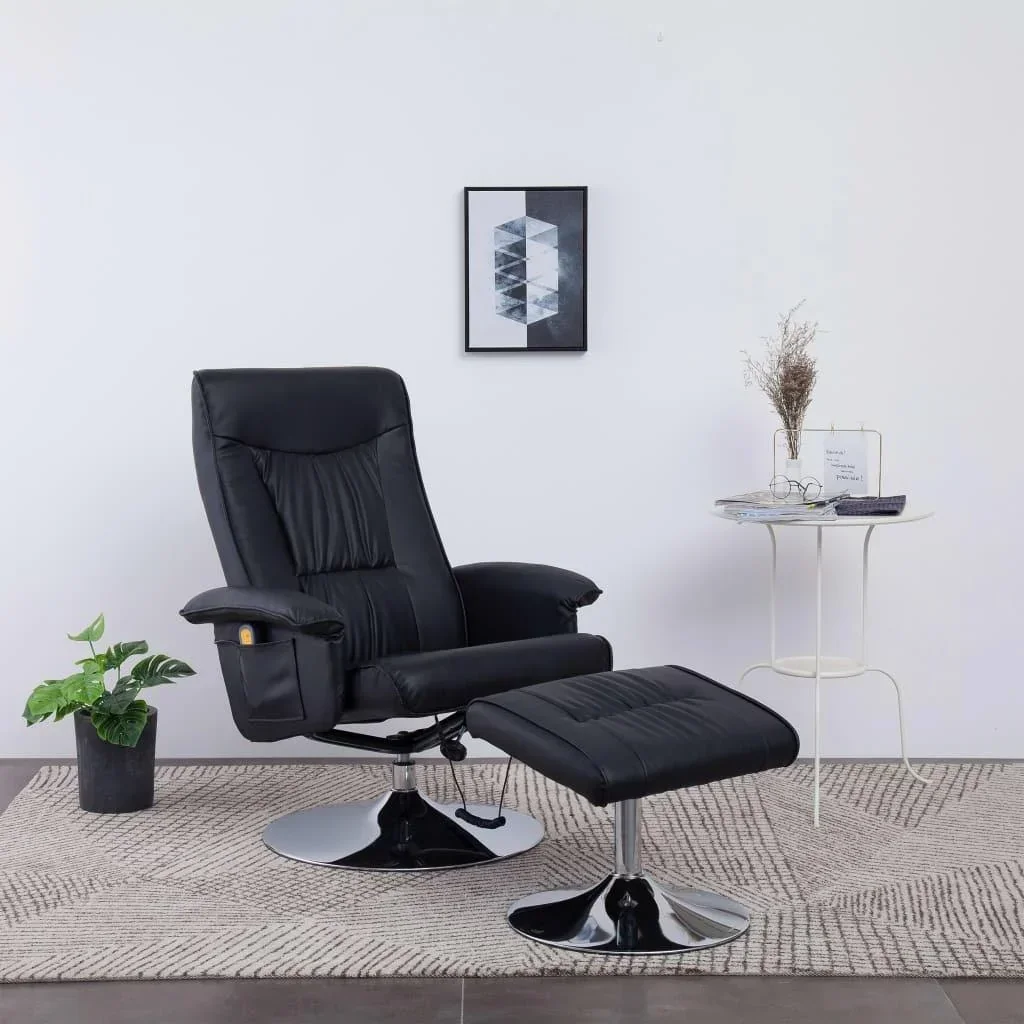 Massagesessel verstellbar mit Fußhocker Kunstleder schwarz