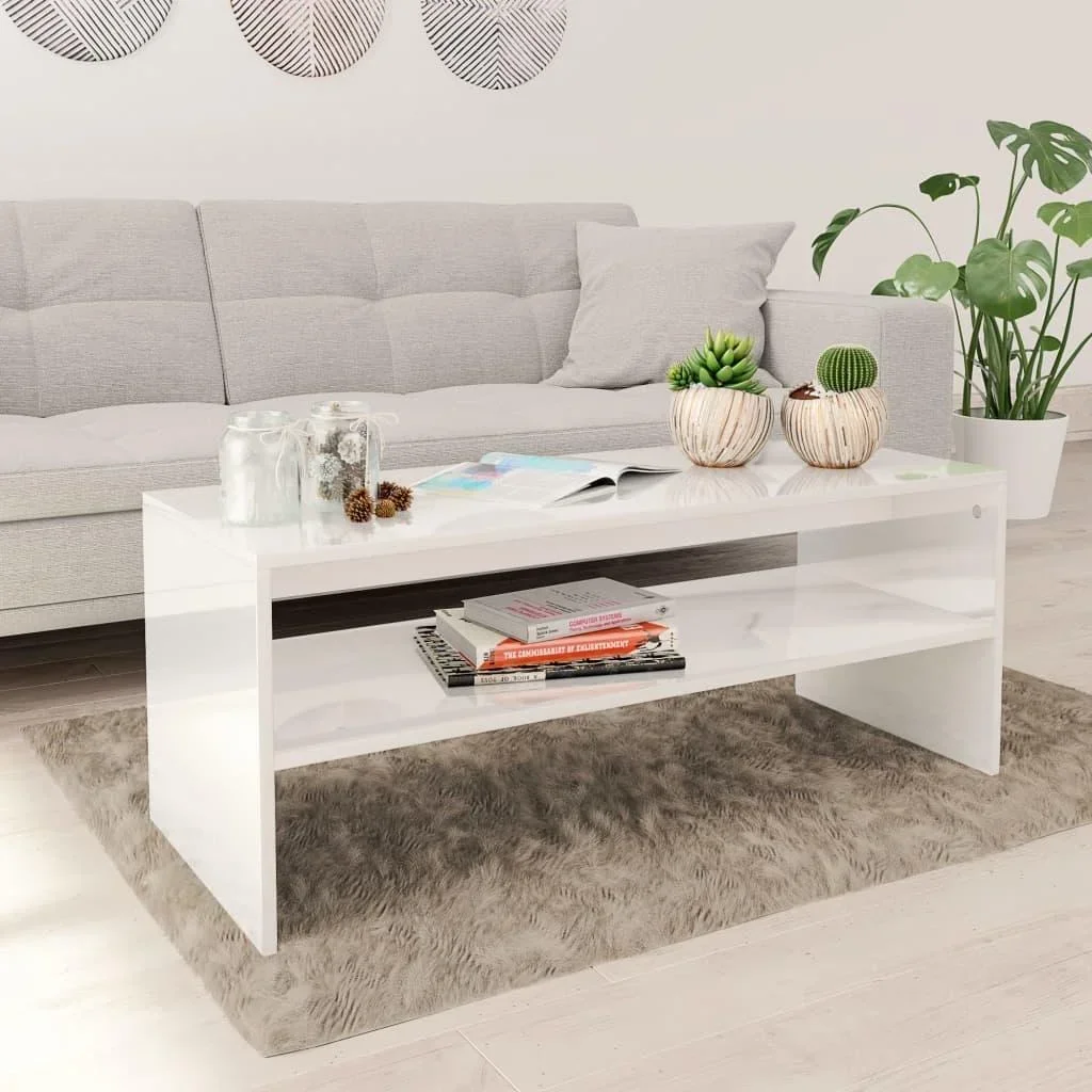 Couchtisch 100x40x40 cm Hochglanz weiß Spanplatte