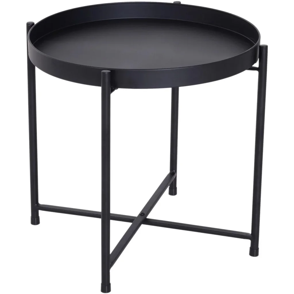 Beistelltisch Couchtisch Kaffeetisch Tablett Metall Schwarz Ø55 x H50 cm