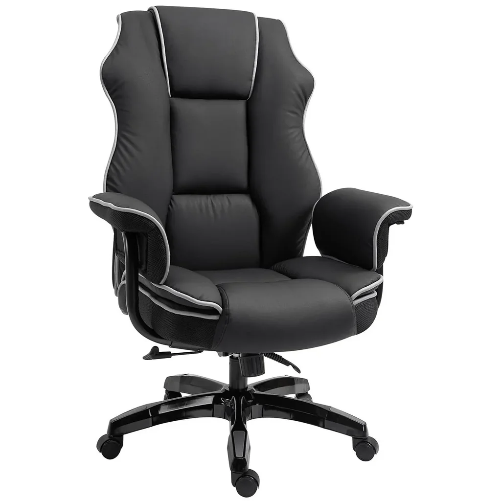 Ergonomischer Bürostuhl mit Armlehnen, Höhenverstellbarer Schreibtischstuhl mit Wippfunktion, Drehstuhl, Kunstleder, Sch