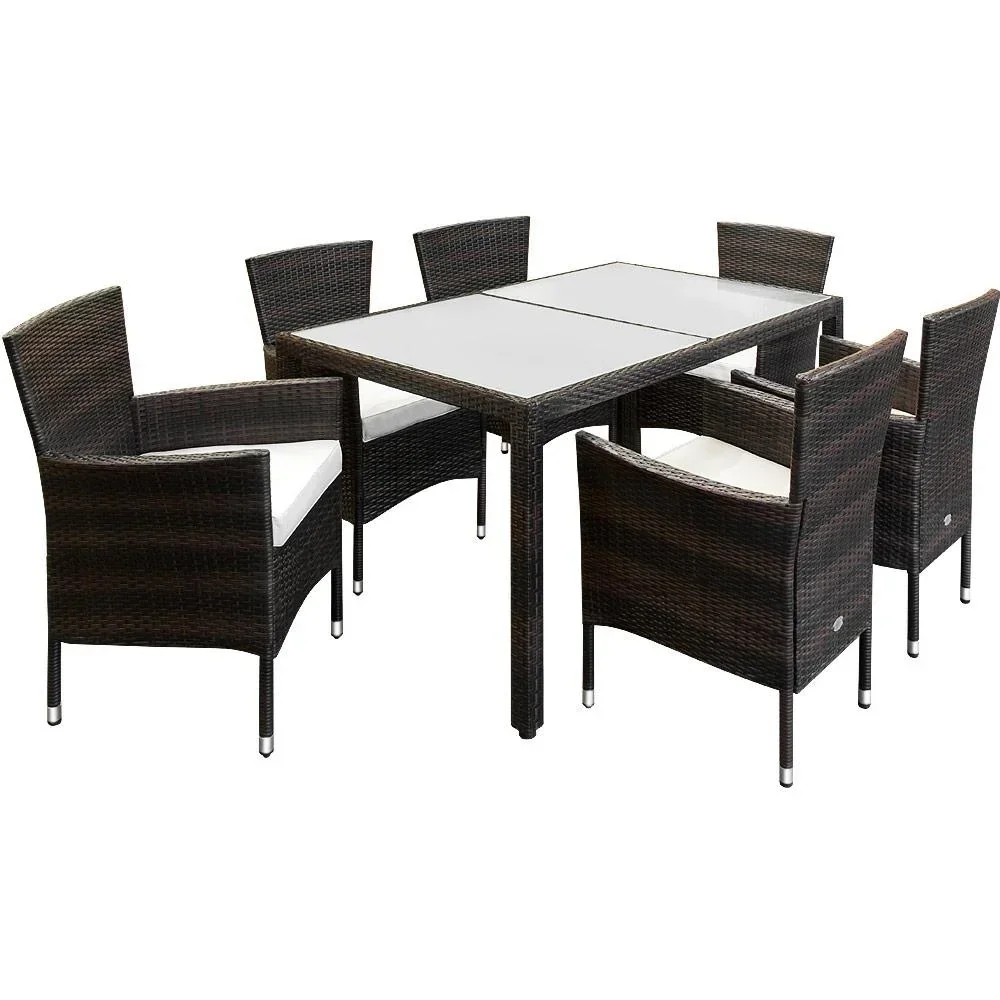 Gartengarnitur 13-teilige stapelbare Polyrattan-Stuhlgarnitur Bali braun
