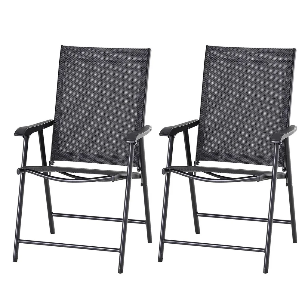 Klappstuhl mit Armlehne 2er-Satz Campingstuhl Metall Schwarz