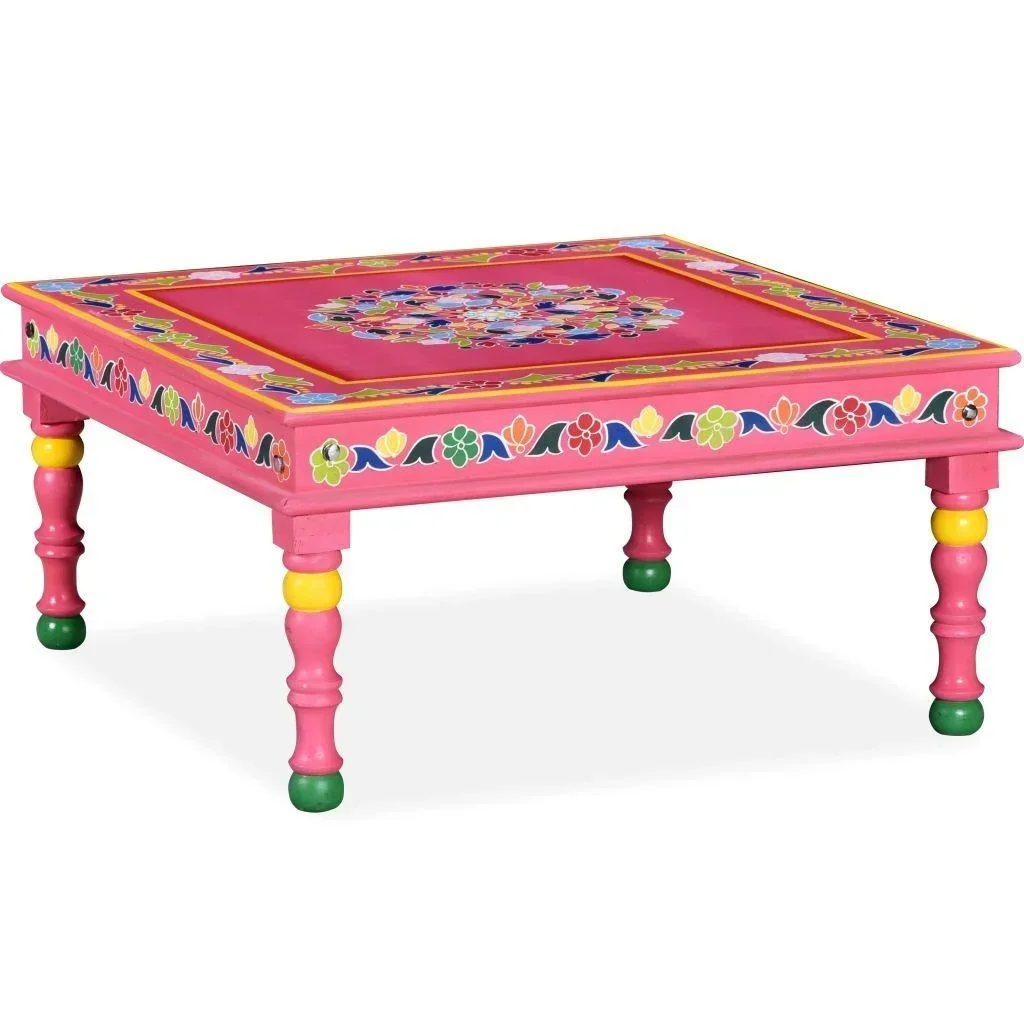 Couchtisch handbemaltes massives Mangoholz rosa