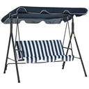 Hollywoodschaukel Gartenschaukel Schaukelbank 3-Sitzer mit Dach Stahl Blau+Weiß 172 x 110 x 153 cm