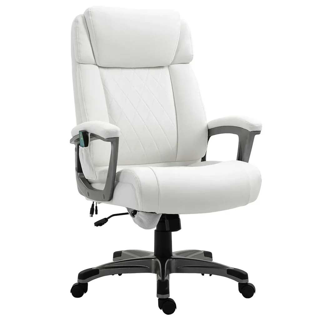 Massage-Bürostuhl 6-Punkt-Massage-Drehstuhl aus Kunstleder mit gewölbter Kopfstütze und Armlehne Weiß 70 x 76,5 x 114-12