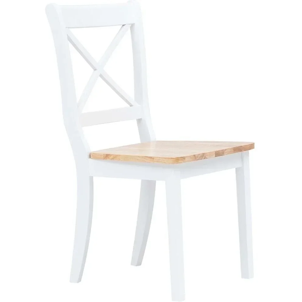 Esszimmerstühle 2pcs massives Gummibaumholz weiß und helle Holzfarbe