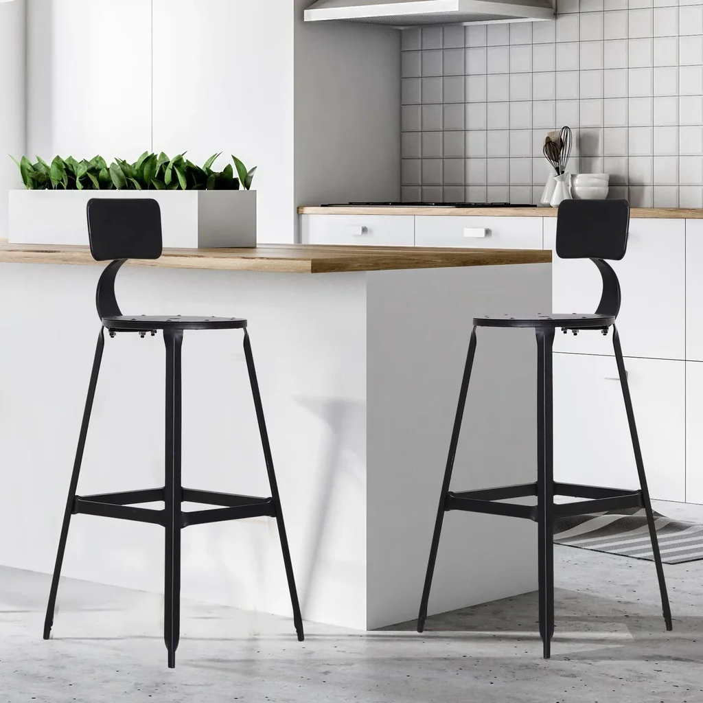 2er-Set Barhocker Bistrostuhl Küchenhocker Metallhocker mit Antirutschpads mit Rückenlehne
