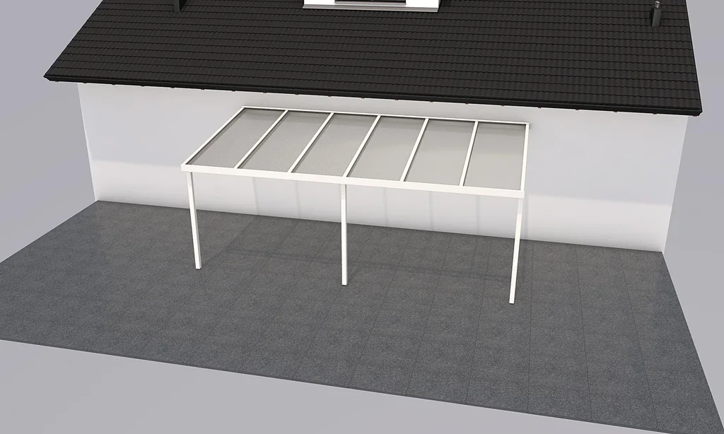Terrassendach Premium, weiß, 6110 x 3060 mm - Acryl Stegplatten 16mm, klar