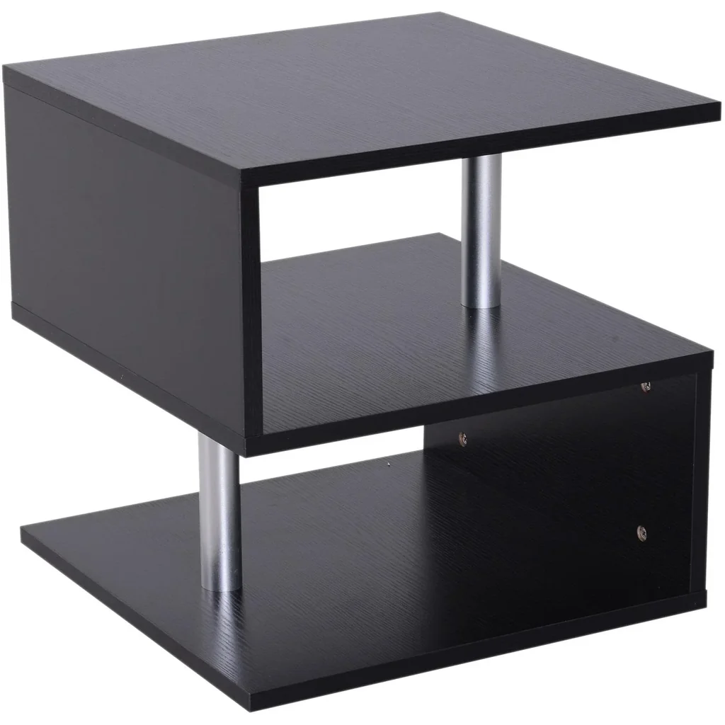 Beistelltisch Couchtisch Sofatisch 3 x Fach Spanplatte + Alulegierung Schwarz 48 x 48 x 48 cm