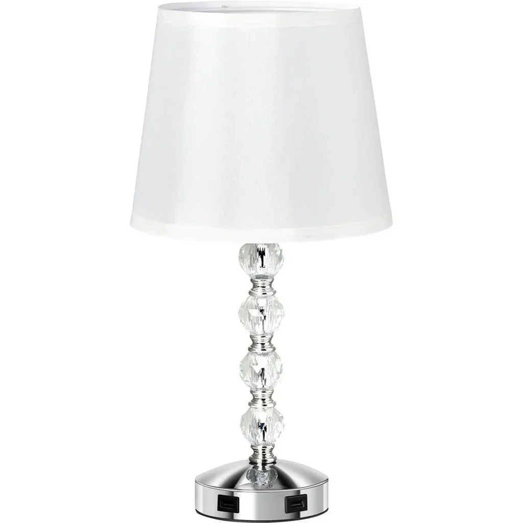Nachttischlampe Kristall Tischlampe mit Schalter Touch Stoffschirm Tischleuchte E27-Fassung für Wohnzimmer Schlafzimmer