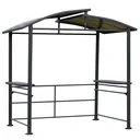 Grillpavillon mit Flammschutzdach, BBQ-Pavillon mit 2 Ablagen Stahl PC Dunkelgrau, 240 x 150 x 230 cm