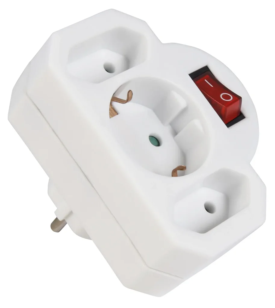 Steckdosenadapter 1x Schutzkontakt, 2x Euro
