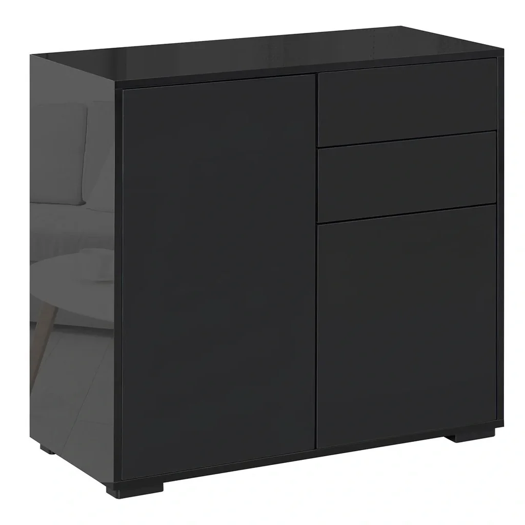 Standschrank Aufbewahrungsschrank Mehrzweckschrank Aktenschrank Kommode 2 Schublade 2 Türen E1 Spanplatte Schwarz 79 x