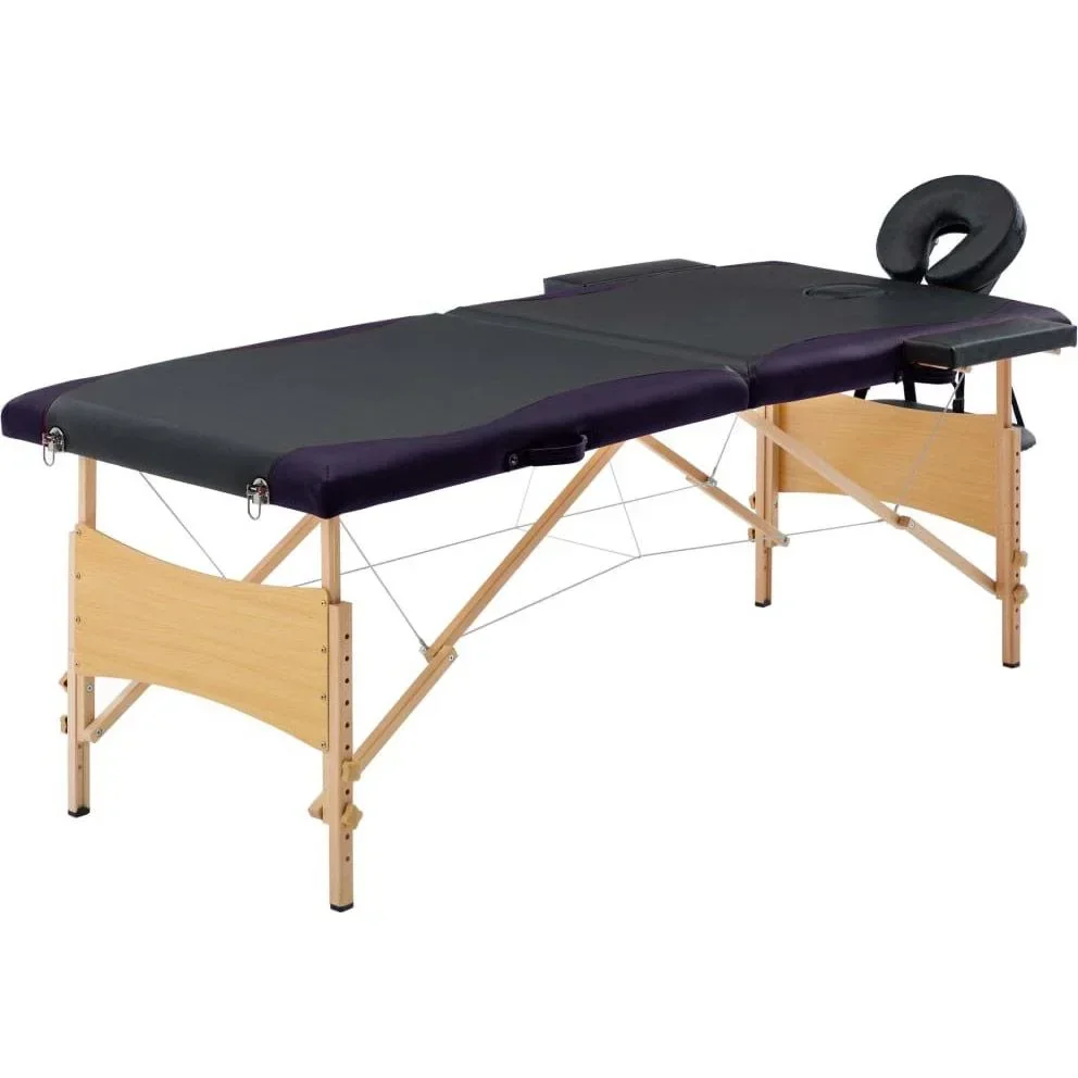 Klappbarer Massagetisch 2 Zonen Holz schwarz