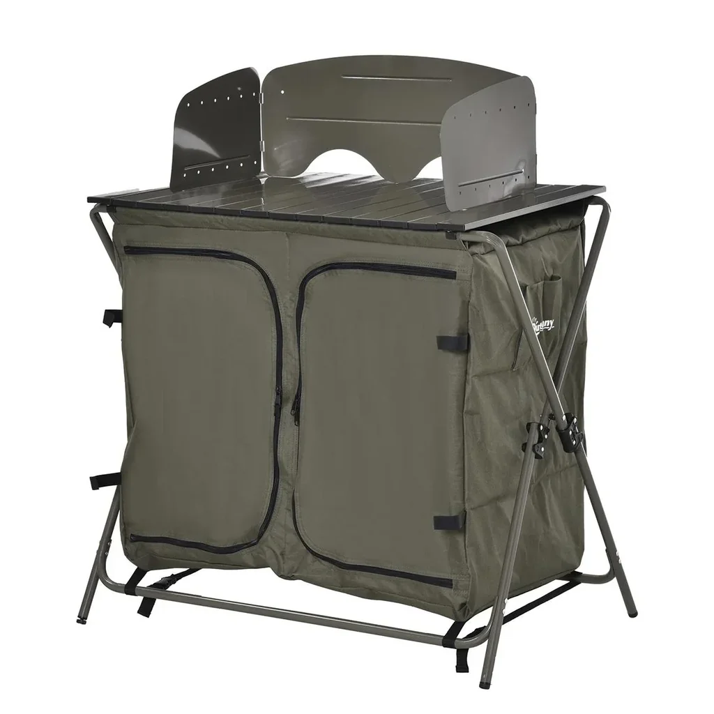 Campingschrank Küchenbox Tragetasche Windschutz Tragetasche Stahl 600D Oxford-Gewebe Grün 57 x 94 x 109 cm