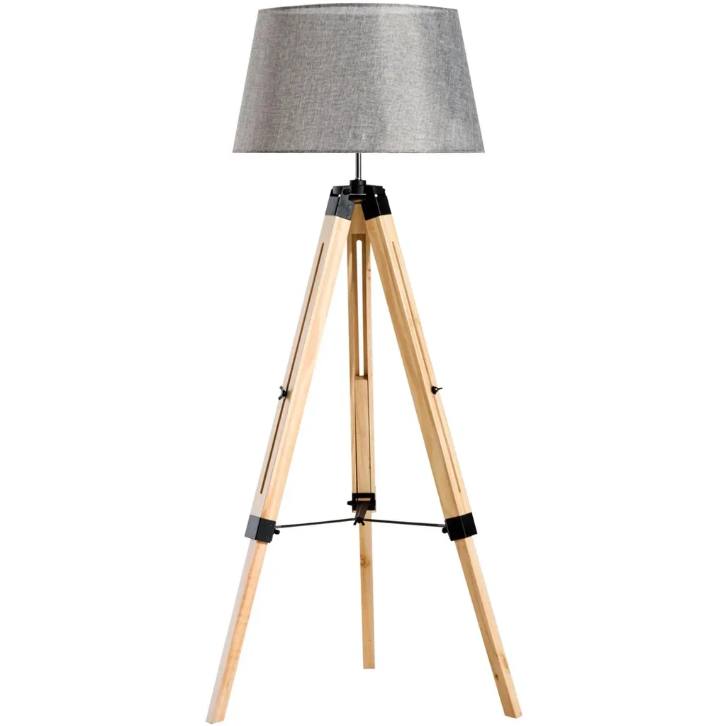 Stehlampe Dreibein höhenverstellbar 99-143cm E27 Kiefer Grau