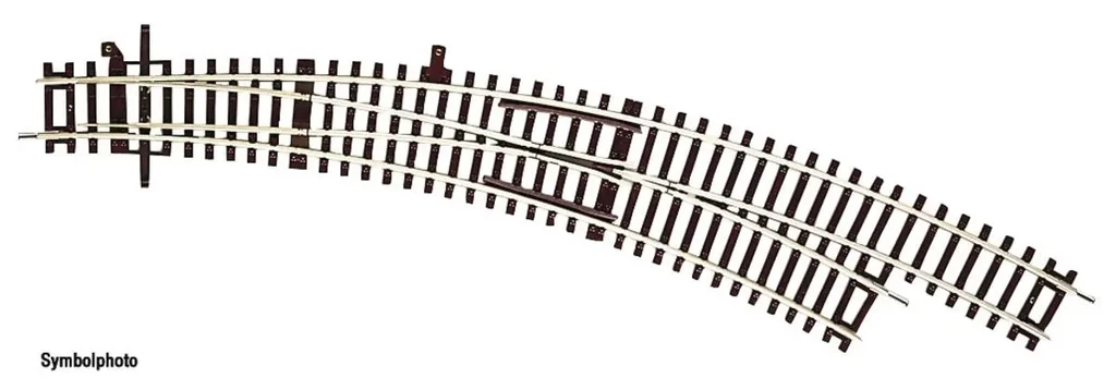 Bogenweiche rechts BWr3/4 ohne Antrieb, Radius des Stammgleises und des Abzweiggleises 419,6 mm (R3), Bogenwinkel 30°