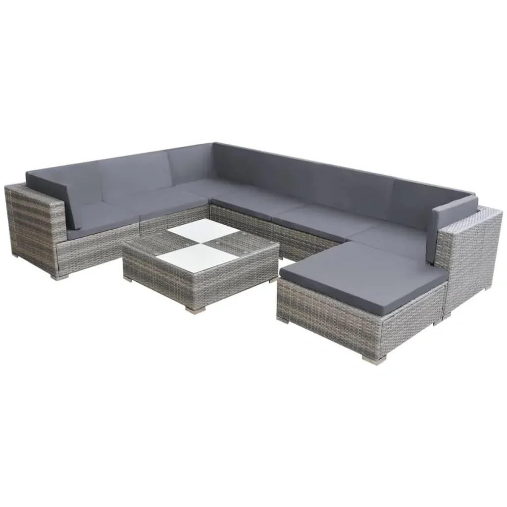 8-teiliges Lounge-Set mit Polstern Poly Rattan grau