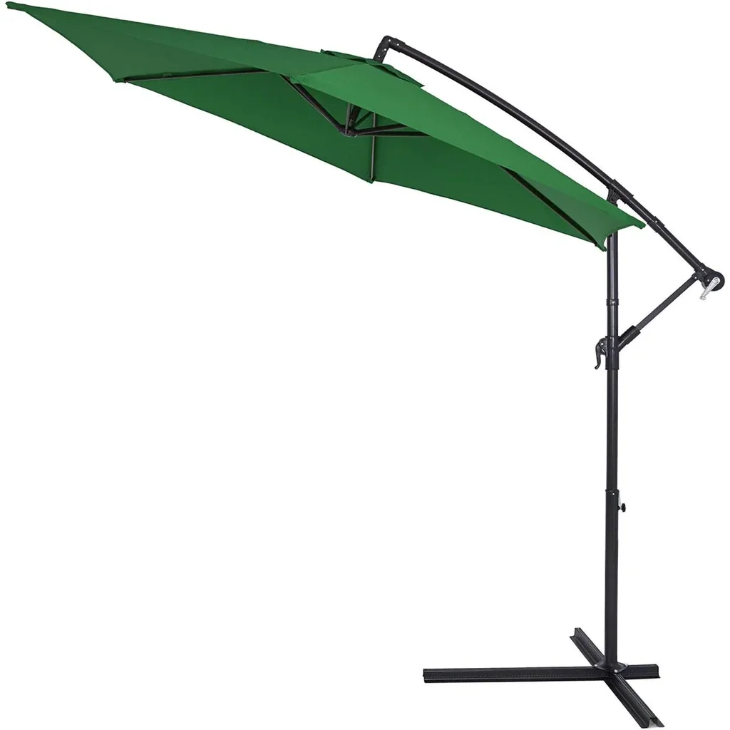 Sonnenschirm faltbar aus Aluminium grün mit Girlande Ø 330 cm