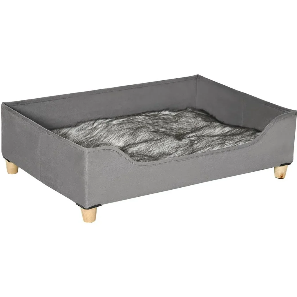 Hundebett mit Kissen für kleine und mittelgroße Hunde Weich gepolstert waschbarer Bezug Kiefer Grau 81 x 56 x 23,5 cm