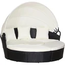 Rattan Sonneninsel, Loungegruppe mit Sonnendach, Sitzgruppe, Kissen und Beistelltisch, Metall, Creme, 180 x 175 x 147 cm
