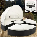 Polyrattan-Sonneninsel Ø230cm mit 9 Sitzkissen und 4 Kopfkissen
