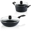 NL Schwarzer Marmor Kochset - Kochtopf 24 cm + Wokpfanne 30 cm - Schwarz
