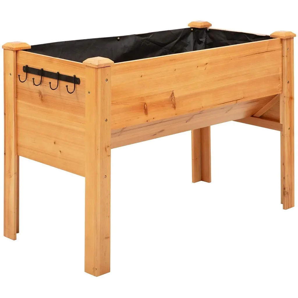 Hochbeet aus Holz Kräuterbeet Pflanzkasten mit Abflussloch Haken Blumenkasten mit Füßen Massivholz Natur 124 x 60 x 81 c