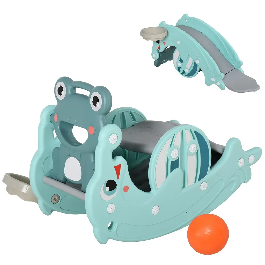 3-in-1 Kinder Schaukeltier mit Basketballkorb