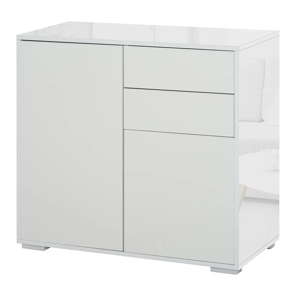 Standschrank Aufbewahrungsschrank Mehrzweckschrank Aktenschrank Kommode 2 Schublade 2 Türen E1 Spanplatte Weiß 79 x 36