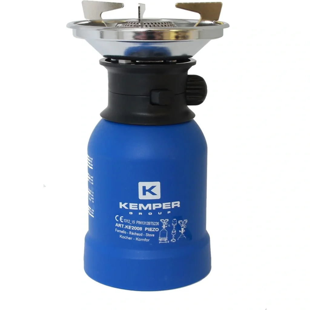 Gaskocher mit Windschutz und Piezo-Zündung 1200 Watt Blau