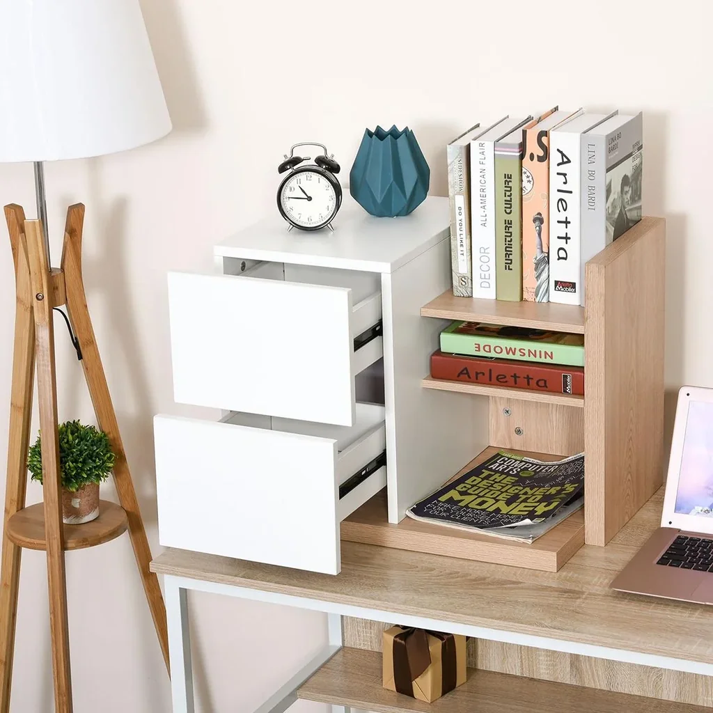 Schreibtisch Organizer Bücherregal Schreibtischregal 2 Schulbladen Spanplatten MDF Home Office Küche Eingangsbereich Wei
