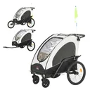3 in 1 Kinderanhänger Aluminium Kinder Jogger Fahrradanhänger Radanhänger für 2 kinder mit Fahne Weiß+Schwarz