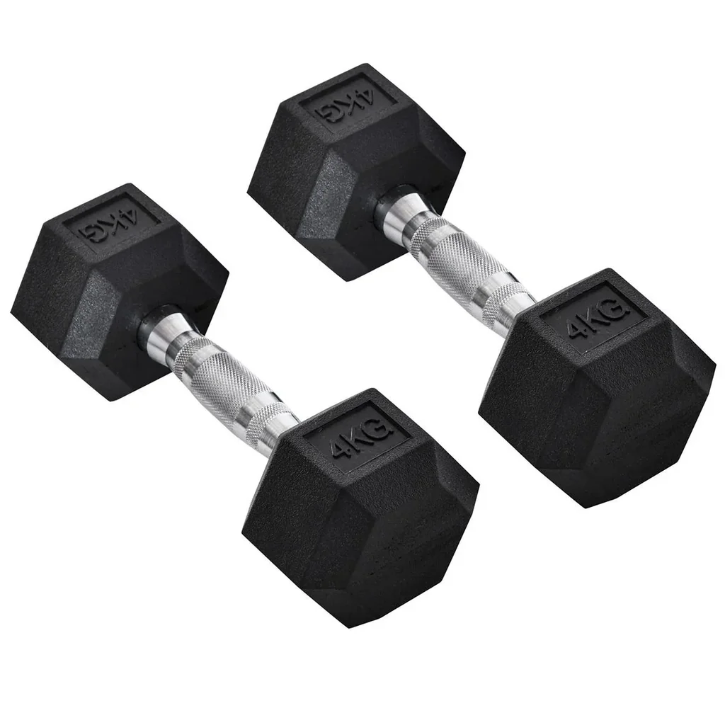 2er-Set Gummi-Hantel 4 KG Fitness Hantel Kurzhantel für Trainingsraum Büro sechseckige Form Metall Gummi Schwarz