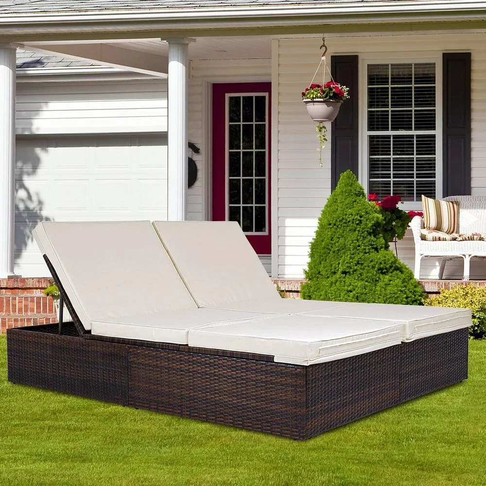 2-Personen-Liege polyrotan braun - creme 193 x 116 x 33cm