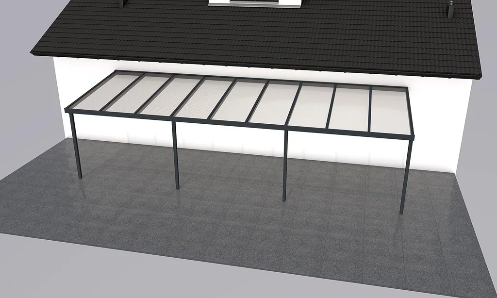 Terrassendach Premium, anthrazit, 9135 x 3060 mm - Polycarbonat Stegplatten 16 mm, klar