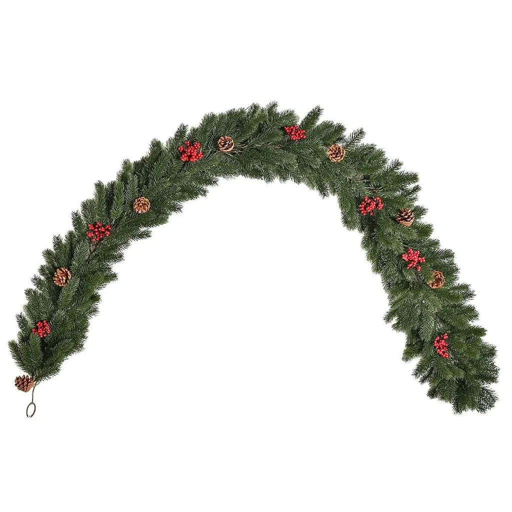 1,9M künstliche Weihnachtsgirlande Blumendekoration mit Tannenzapfen Beeren